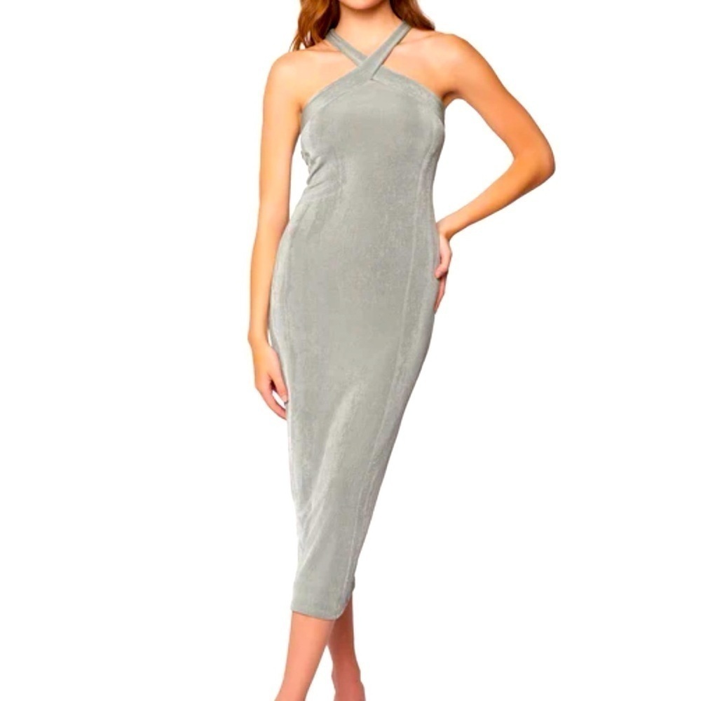 NWOT Lost And Wander Criss Cross neckline  Sage Long  Green Grey Midi size Large